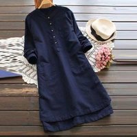 Women's Cotton And Linen Mid-length Long-sleeved Shirt Fat MM New Slim Fit Fashion Large Size Casual Outerwear Tops For Women