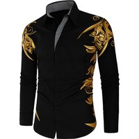 Men's clothing fashionable bronzing printing large size men's shirts long-sleeved shirts