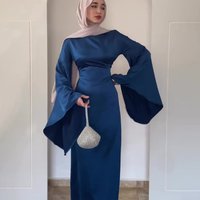 Clothing 2024 spring waist slim satin trumpet sleeve solid temperament dress
