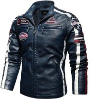 Men’s Vintage Motorcycle Jacket Fashion New Biker Leather Jacket Male Embroidery Bomber Coat Winter Fleece Pu Overcoat
