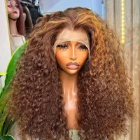 250 Density 13×6 HD Lace Frontal Human Hair Wig 30 34 Inch Highlight Honey Ombre Blonde Curly Deep Wave Glueless