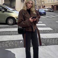 New Cross Border Foreign Trade European And American Women's Clothing Large Lapel Wool Fashion Short Belt Coat Jacket