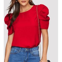 Slim Fit Round Neck Blouse Lantern Sleeve Casual Elegant Fashion Top Buttons Solid American Style Spring Autumn Summer