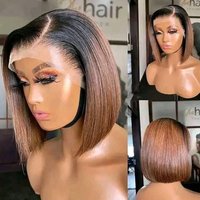 Cross Border European American Front Lace Synthetic Wig Gradient Side Part Short Bob Factory Direct Sale