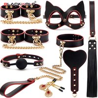Bondage Set BLACKWOLF Made Genuine Leather BDSM Fetish Handcuffs Collar Gag Whip Erotic Games Couples