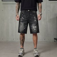 Distressed Patchwork Acid Wash Denim Shorts 5 Inch Inseam Casual Streetwear Cotton Stretch High Street Fashion