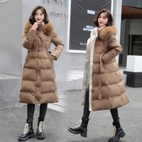 Clothing slim fit winter cotton coat fur collar belt thin cotton coat version coat winter coats cotton coat large fur