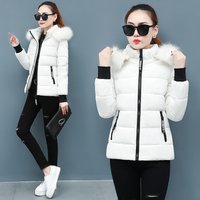 Winter Jacket Detachable Faux Fur Collar Slim Fit Short Padded Coat Thickened Warm Quilted Outerwear Petite Casual Office Style