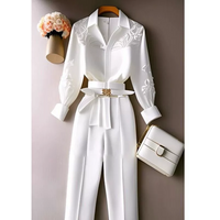 Women's Clothing Capable Temperament Women's Clothing High End Salty Light Mature Professional White Shirt Wide Leg Pants Two Piece Suit