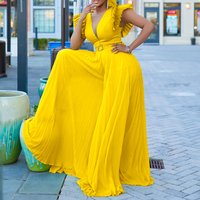Clothing sexy deep V pleated wide leg large jumpsuit