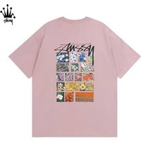 Stussy Flower Grid Pigment Landscape Printing Pattern Pure Cotton Short Sleeved T shirt