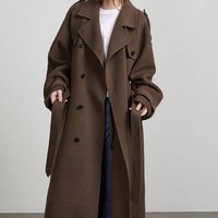 Clothing temperament solid lapel long coat woolen retro coat temperament commuting