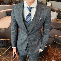 three piece suit plaid small suit suit autumn winter handsome groom wedding dress business formal wear