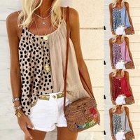 Women's Clothing spring and summer new holiday seaside style leopard print splicing ruffle print tank top vest
