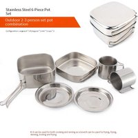 6 Piece Stainless Steel Camping Cookware Set Portable Outdoor Cooking Kit 3 4 People Includes Pots Pans & Bowls