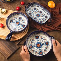 Handled Ceramic Bowl – Floral Retro Design Microwave & Oven Safe Perfect Soups Salads & Baking