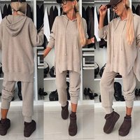 Women's Casual Hooded Sweater Two-Piece Set - Oversized Pullover & Lounge Pants, Soft Polyester Blend, Streetwear Essentials
