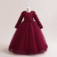 Clothing Long Sleeved Applique Princess Dress Flower Dress Performance Skirt