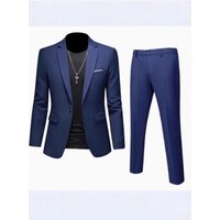  Slim Fit Business Suit –Spring Summer Wedding Blazer & Groom Tuxedo– Poly Cotton Blend Single Breasted Suit Jacket Peak Lapel