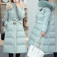 Women's Clothing Winter New Cotton Jacket Large Fur Collar Medium Length Slim Belt Slim Temperament Down Cotton Jacket Women's Jacket