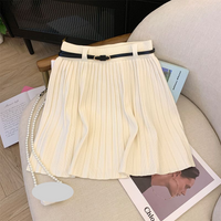 Clothing 2024 style belt knitted skirt waist slimming solid all match big swing line pleated skirt hot short skirt
