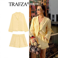Clothing Summer Lapel Single Breasted Long Sleeved Shirt Mid Waist Casual Pants Suit