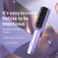 Mini Hair Straightener Brush Negative Ion Detangling Comb Quick Styling