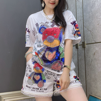 short sleeved shorts casual suit hot diamond t shirt two piece suit