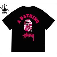 Stussy&Ape Co Branded Camo Logo Letter Camo Ape Pattern Printed Cotton Short Sleeved T-shirt For Men And Women