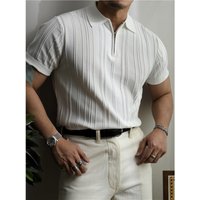 Men's Half-Zip Polo Shirt - Breathable Knit Stripe T-Shirt With Collar | Lightweight Summer Top For Casual & Smart Looks (White/Black, M-3XL)