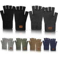 Autumn And Winter Fingerless Gloves Plus Velvet Knitted Cold Proof Warm Half Length Writing Wool Thickened Half Finger Gloves