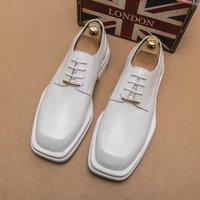 Business Formal Square Toe Casual Korean Style Trendy Hairstylist Thick Sole Wedding Leather Shoes