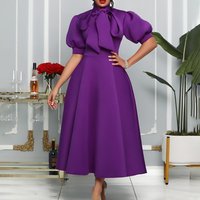 Women's large size women's summer new bowknot ladies solid color banquet dress skirt short-sleeved