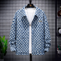 Cross border personalized fashion trendy brand jacquard denim jacket loose fitting casual couples jacket