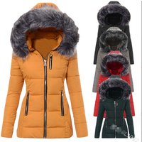 Fashionable Fur Collar Zipper Embellished Slim fit Cotton Jacket