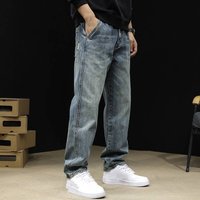  Relaxed Fit Straight Leg Jeans Vintage Washed Cotton Denim Pants Casual Wear