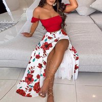 Women's Clothing Slim French Bohemian Print Mid Length Retro Tube Top Suit Dress For Women