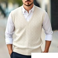 Men's Business Casual Sleeveless Sweater Vest Preppy Style Pullover V Neck Cable Knit Autumn Winter