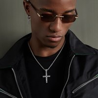 Diamond-Studded Cross Titanium Steel Necklace Jewelry Men Hip Hop Simple High