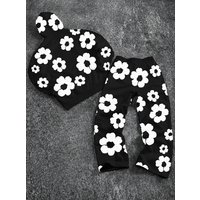 Men's Clothing Men's Summer Black And White Floral Print Shorts, Trendy And Stylish Casual Sports Pants, New Arrival For Spring And Summer.