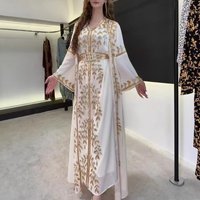 Modest Abaya Dress Luxury Embroidered Maxi Dress Crystal Beading – Elegant V Neck Line Gown Modest Long Sleeve Evening Dress