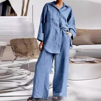 Fashion Nine minute Sleeve Shirt Loose Pants Two Sets