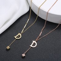 Stainless Steel Fashion Fine Jewelry Elegant Noble Letter D Sexy Cube Tassel Charms Chain Choker Necklace Pendant For Women