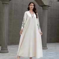 Modest Abaya Dress Muslim V Neck Embroidered Tassel Robe Abaya Temperament Arabic Dress Middle East Style