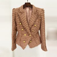 Clothing star fashion tassel edge tweed slim suit jacket brown