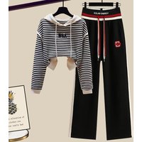 Clothing Hooded Sweatshirt Spring Autumn Thin Loose Casual High End Stripe Letter Casual Pants