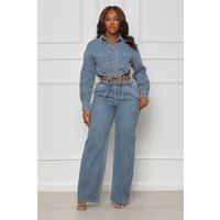 Clothing 51025 fashion long sleeved trousers denim two piece set