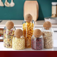 Transparent Glass Moisture-proof Tea Round Wooden Ball With Lid Stopper, Coffee Bean Sealed Jar, Creative Storage Bottle