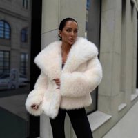 Women's Clothing Women's Oversized Lapel Faux Fur Jacket - Plush Street Style Fox Fur Coat In Premium Black, Beige, Wine Red, Caramel, Gray & Coffeeโ