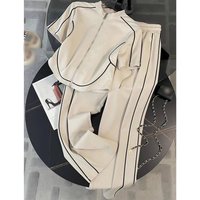 High end European Casual Sports Suit Fashionable Street Style Cardigan Short sleeved Wide leg Pants Two piece Set